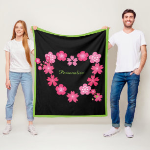Couverture Polaire Fleurs roses romantiques Forme de coeur Personnali