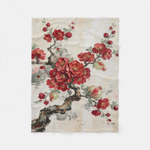 Couverture Polaire Fleurs rouges Peinture à l'huile Branche de Grenad