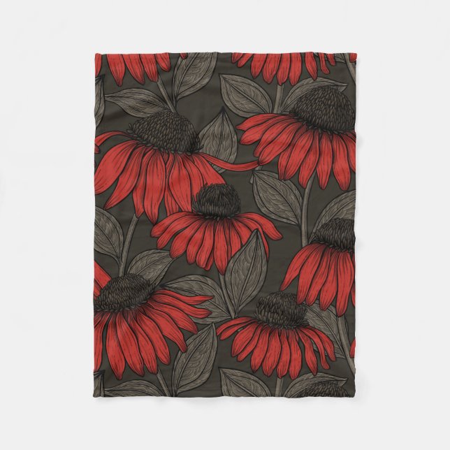 Couverture Polaire Fleurs rouges sur marron (Devant)