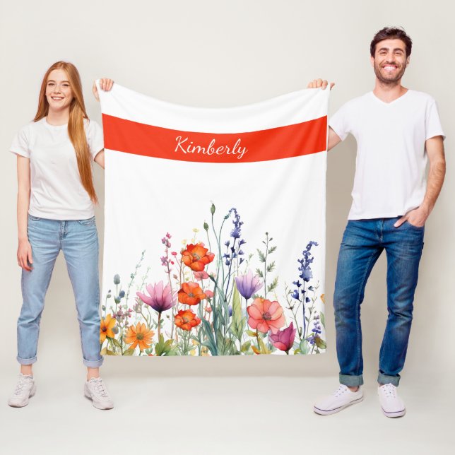 Couverture Polaire Fleurs sauvages aquarelles vibrantes personnalisée (En situation)