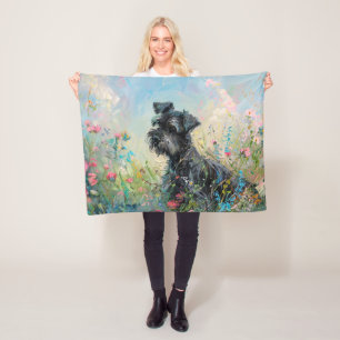 Couverture Polaire Fleurs sauvages colorés Schnauzer