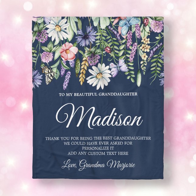 Couverture Polaire Fleurs sauvages de petite fille personnalisée (Granddaughter Wildflowers Personalized Fleece Blanket
)