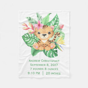 Couverture Polaire Fleurs tropicales de bébé tigre Stats de naissance