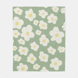 Couverture Polaire Fleurs vertes et blanches