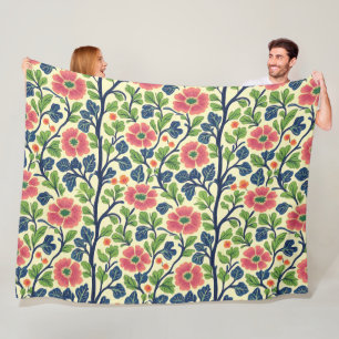 Couverture Polaire Fleurs vintages roses et florales Feuillage vert