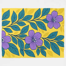 Fleurs violettes et feuilles sarcelles sur fond ja