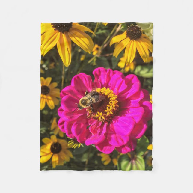 Couverture Polaire Fleurs vives avec l'abeille (Devant)