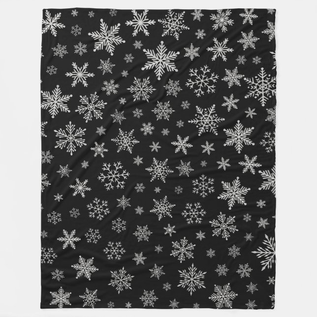 Couverture Polaire Flocon de neige moderne 2 - Gris noir et argenté (Devant)