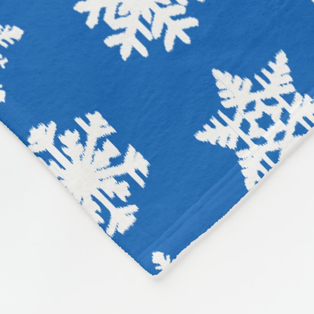 Couverture Polaire Flocons de neige d'Ikat - bleu et blanc de cobalt (Coin)