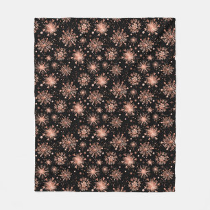 Couverture Polaire Flocons de neige en or rose sur fond noir