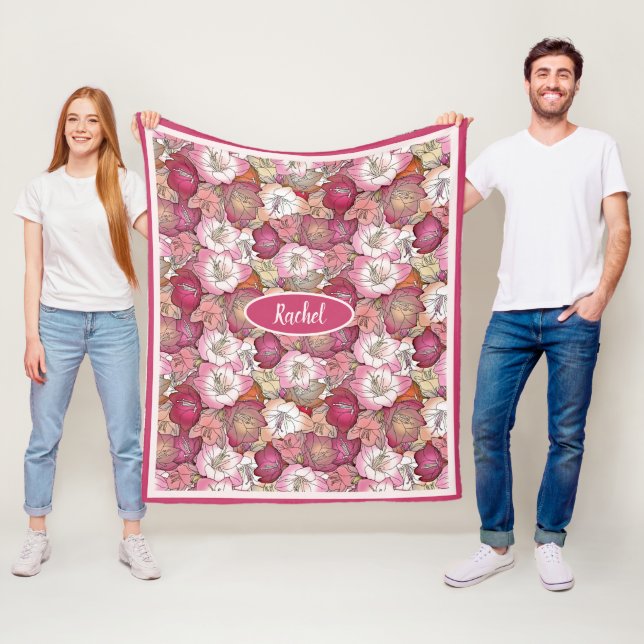 Couverture Polaire Floral Aquarelle rose pastel Motif Personnaliser (En situation)
