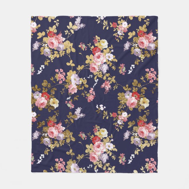 Couverture Polaire Floral boho bleu marine élégant (Devant)