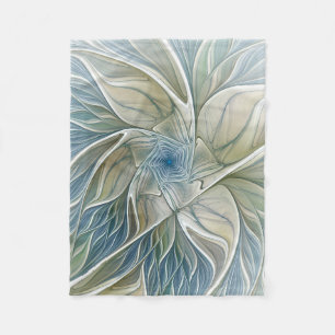 Couverture Polaire Floral Dream Motif Abstrait Blue Khaki Fractal