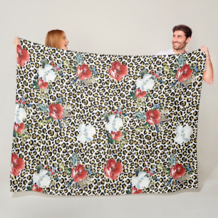 Couverture Polaire Floral Empreinte de léopard or