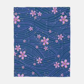 Couverture Polaire Floral Japonais bleu et rose Sakura Motif pétal