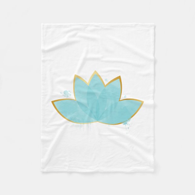 Couverture Polaire Floral Lotus Aquarelle Mer Bleu & Faux Or (Devant)