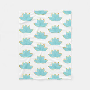 Couverture Polaire Floral Lotus Aquarelle Mer Bleu & Faux Or