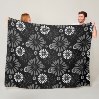 Couverture Polaire Floral noir et blanc rétro
