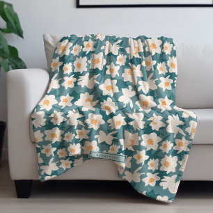 Couverture Polaire Floral Printemps Daffodique   Turquoise personnali
