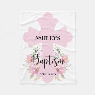 Couverture Polaire Floral rose clair avec Baptême croisé