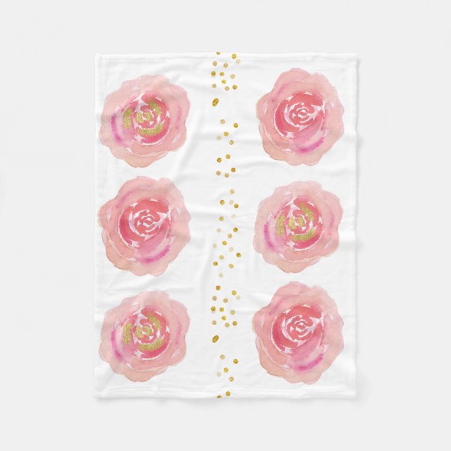 Couverture Polaire Floral rose et or (Devant)