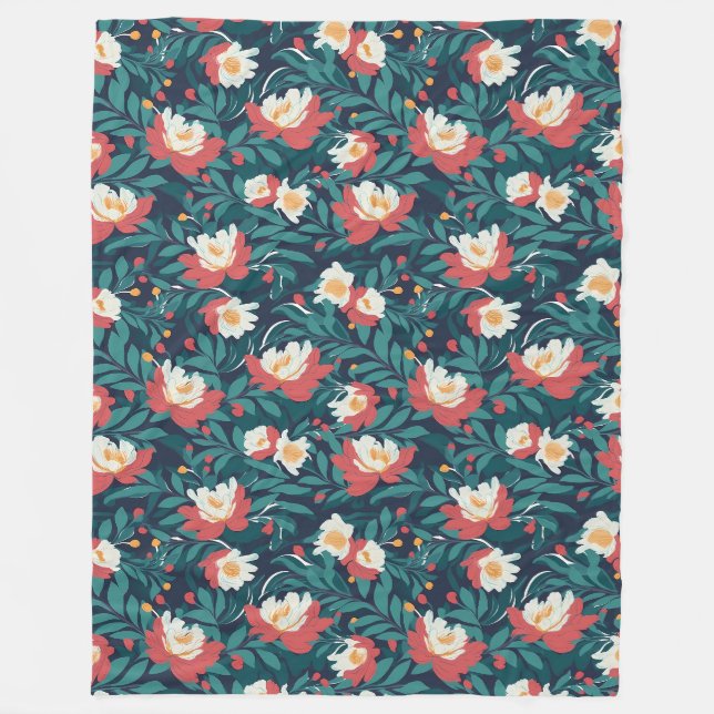Couverture Polaire Floral rouge et blanc (Devant)