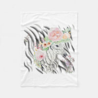 Floral Zebra Crown print Fleece Baby Blanket