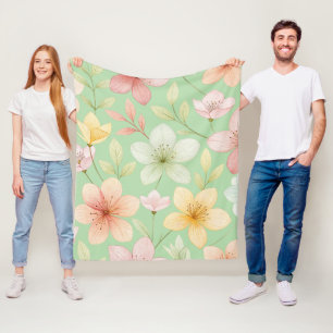 Couverture polaire florale menthe