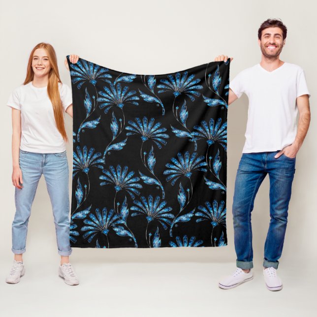 Couverture Polaire Flore bleu brillant (En situation)