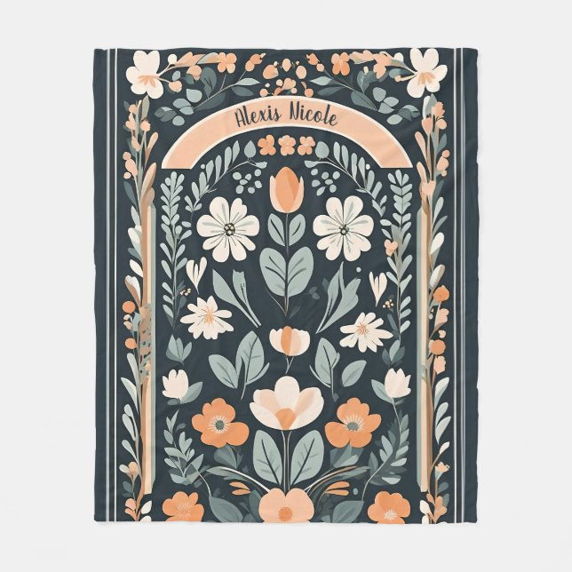 Couverture Polaire Flore bleu foncé Folk (Devant)