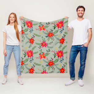 Couverture Polaire Flore de Noël Rouge Poinsettia