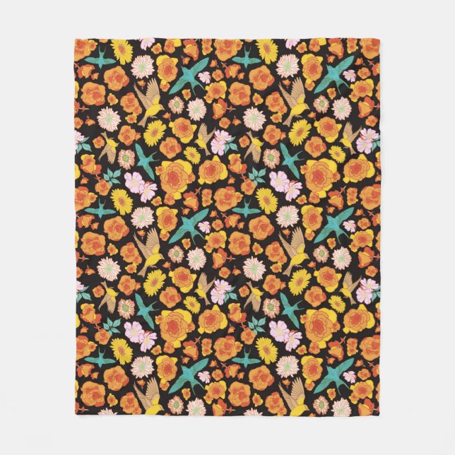 Couverture Polaire Flore printanière luxuriante et oiseaux sur arrièr (Devant)