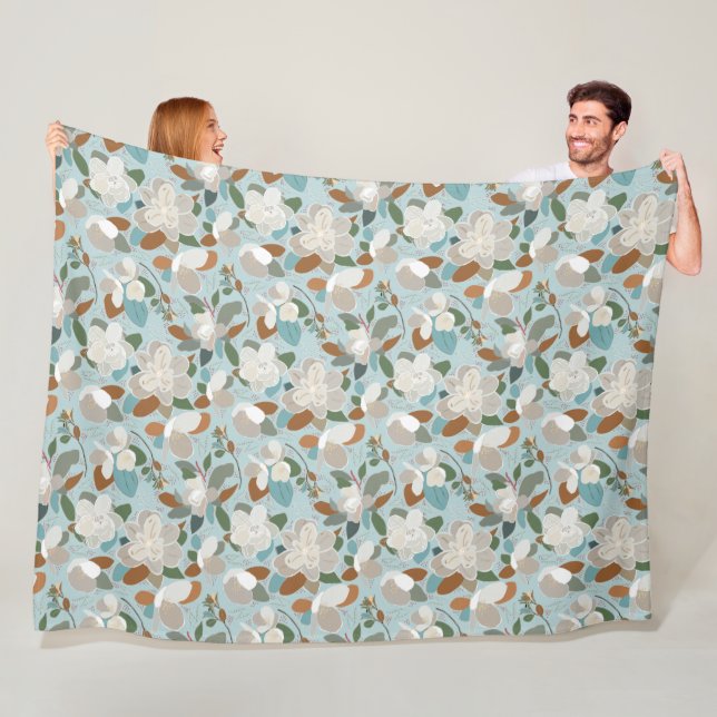 Couverture Polaire Flores d'hiver gris bleu (En situation)