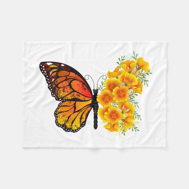 Couverture Polaire Flower Butterfly with Yellow California Poppy (Devant (Horizontal))
