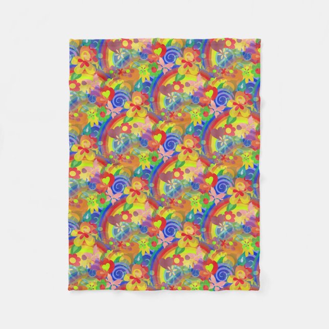 Couverture Polaire Flower Power RAINBOW Motif + vos idées (Devant)