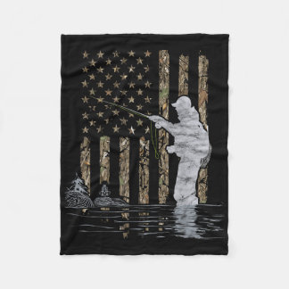 Couverture Polaire Fly Fishing Fisherman American Flag Camouflage Fly