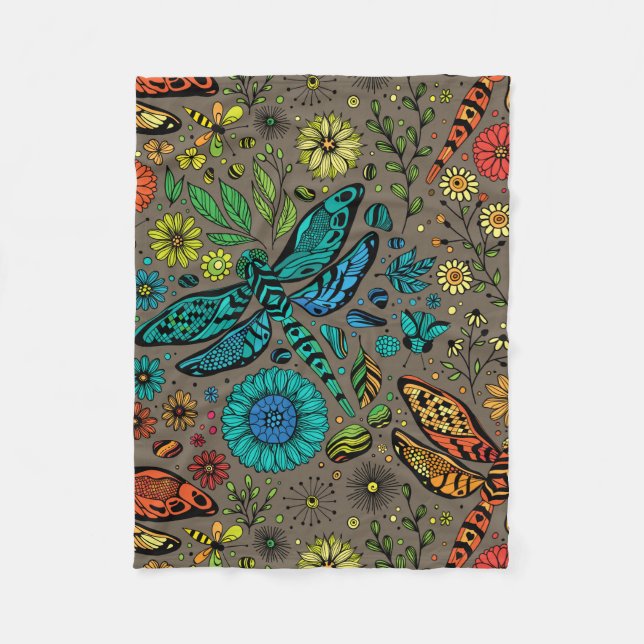 Couverture Polaire Fly, fly dragonfly on brown (Devant)