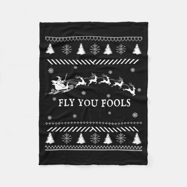 Couverture Polaire Fly You Fools Wizard Santa Sleigh Reindeer Ugly Ch (Devant)