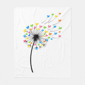 Couverture Polaire Flying colorful birds dandelion flow