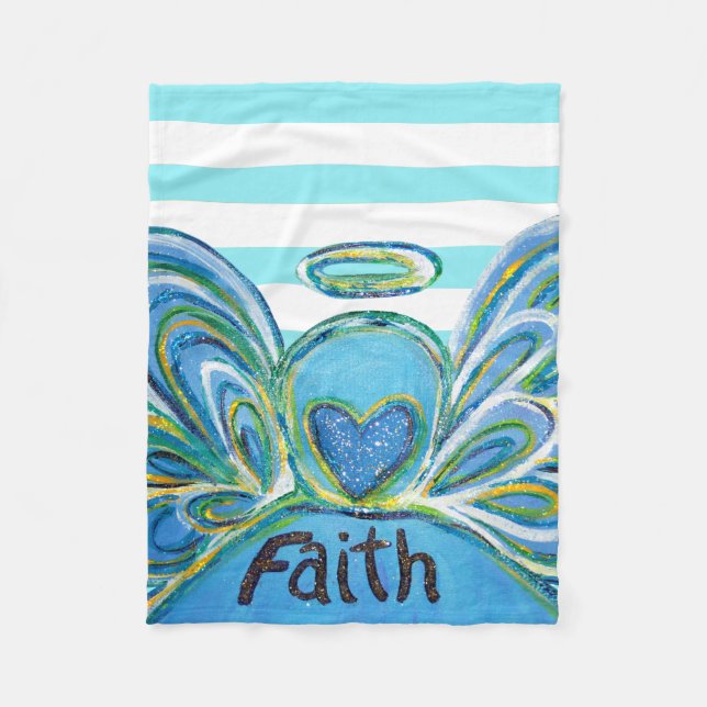 Couverture Polaire Foi Bleu rayé Gardien Angel Chemo Blanket (Devant)