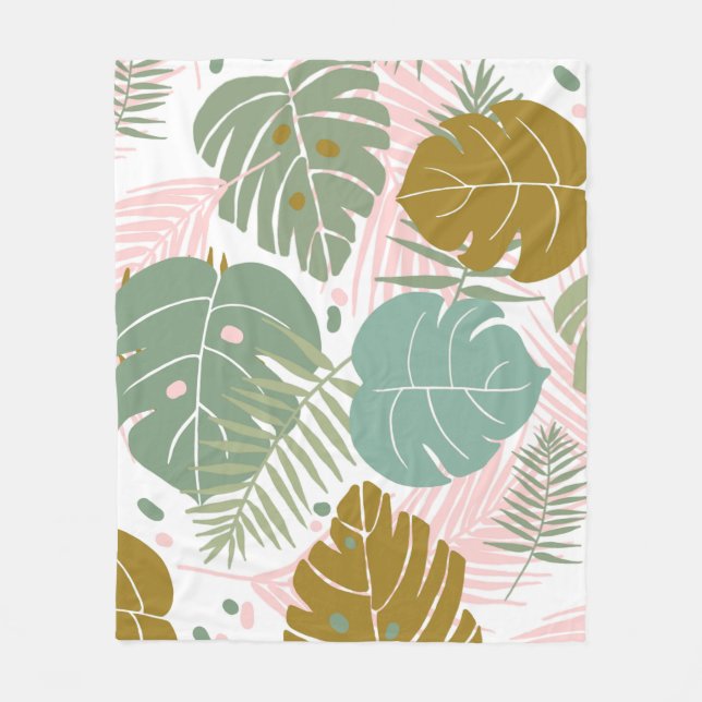 Couverture Polaire Foliage Tropical - Motif Monstère Et Feuille De Pa (Devant)