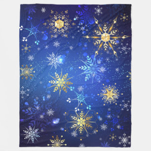 Couverture Polaire Fond bleu XMAS avec flocons de neige dorés