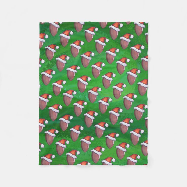 Couverture Polaire Football de Santa Hat sur Vert (Devant)