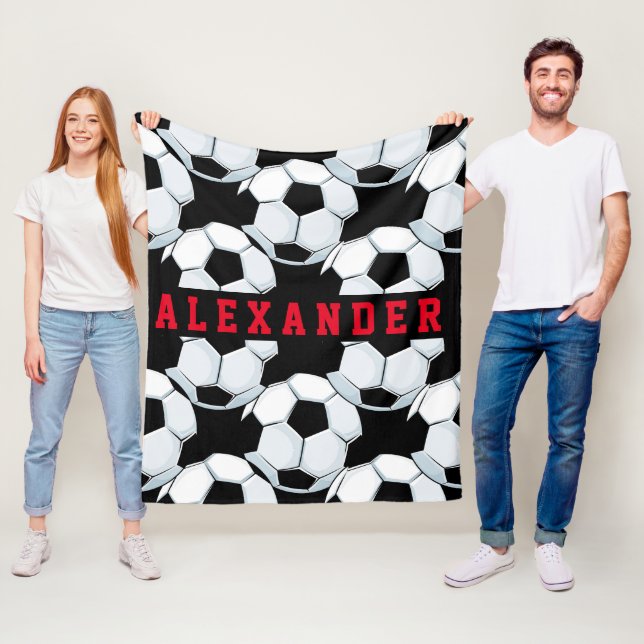 Couverture Polaire Football noir blanc sport joueur garçons filles (En situation)