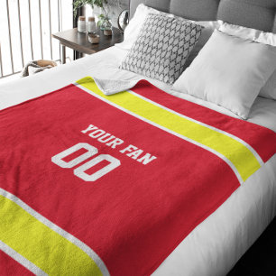 Couverture Polaire Football Rouge, Or & Blanc Personnalisé