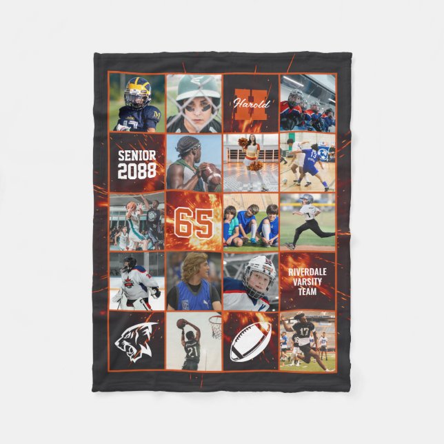Couverture Polaire Football Team Senior Night Custom Photo Red Fire (Devant)