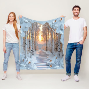Couverture Polaire Forêt de Birch Blanc Sunset d'hiver