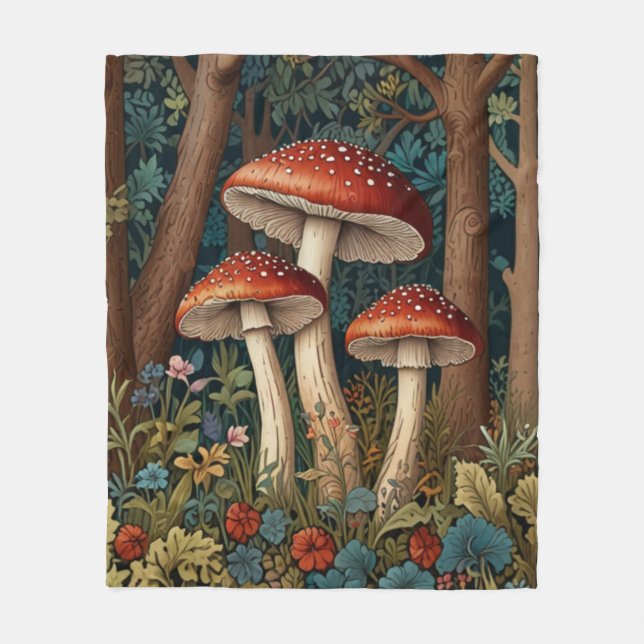 Couverture Polaire Forêt de champignons rétro (Devant)