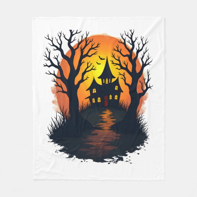 Couverture Polaire Forêt Hantée � T-shirt de la nature d'Halloween ef (Devant)