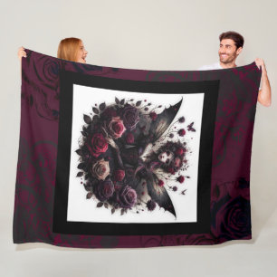 Couverture Polaire Forêt sombre gothique fée florale roses bordeaux